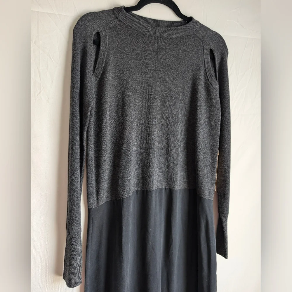 Silk & Wool Mixed Media Dress Charcoal Gray Black Lagenlook Minimal Quiet Luxury